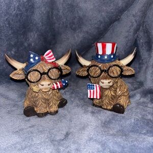 Highland Cow Figurines - Set of Two - Patriotic/4th of July - NEW
